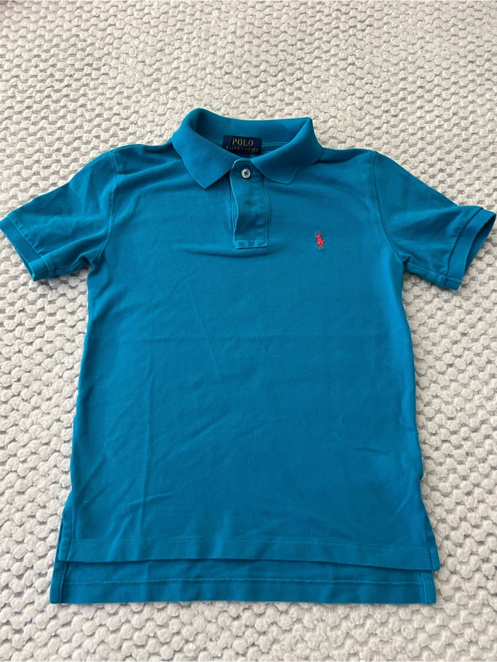 Polo by Ralph Lauren Boys' Teal Blue Polo with Pink Pony